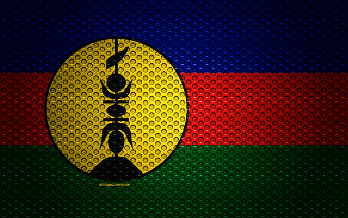 Bandiera della Nuova Caledonia, 4k, creativo, arte, rete metallica texture, Nuova Caledonia, bandiera, nazionale, simbolo, Oceania, bandiere di paesi Oceania