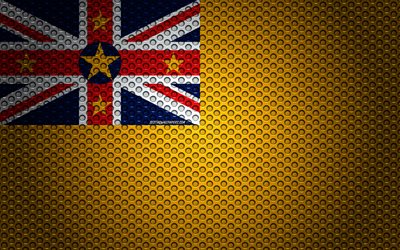 Flag of Niue, 4k, creative art, metal mesh texture, Niue flag, national symbol, Niue, Oceania, flags of Oceania countries