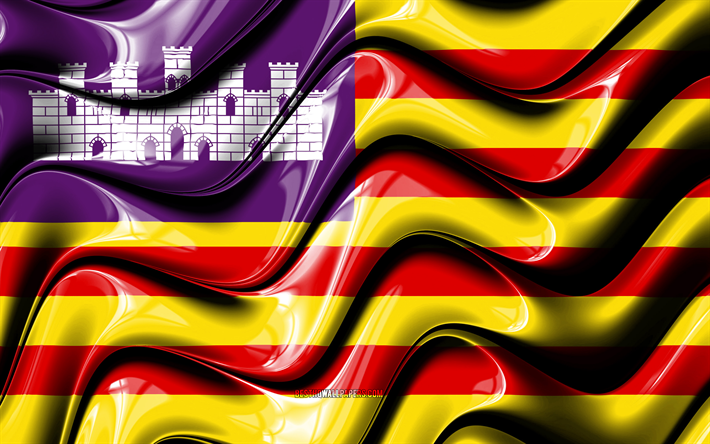 Balearic Islands flagga, 4k, Provinserna i Spanien, administrativa distrikt, Flaggan i Balearerna, 3D-konst, Balearerna, spanska provinser, Balearerna 3D-flagga, Spanien, Europa