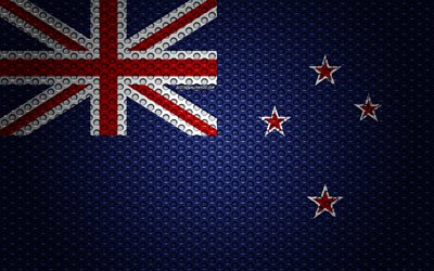 Flag of New Zealand, 4k, creative art, metal mesh texture, New Zealand flag, national symbol, New Zealand, Oceania, flags of Oceania countries