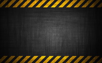 yellow caution strips, 4k, grunge, warning background, black background, yellow lines, warning tapes