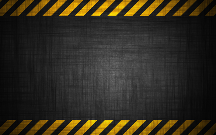 gul varning remsor, 4k, grunge, varning bakgrund, svart bakgrund, gula linjer, varning band