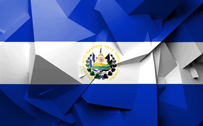 4k, Flag of El Salvador, geometric art, North American countries, El Salvador flag, creative, El Salvador, North America, El Salvador 3D flag, national symbols