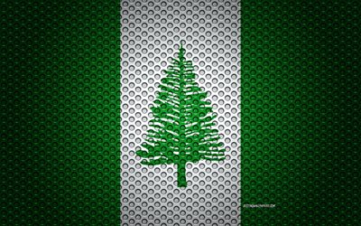 Bandeira da Ilha Norfolk, 4k, arte criativa, a malha de metal textura, s&#237;mbolo nacional, Ilha Norfolk, Oceania, bandeiras da Oce&#226;nia pa&#237;ses