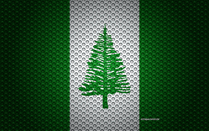 Bandeira da Ilha Norfolk, 4k, arte criativa, a malha de metal textura, s&#237;mbolo nacional, Ilha Norfolk, Oceania, bandeiras da Oce&#226;nia pa&#237;ses
