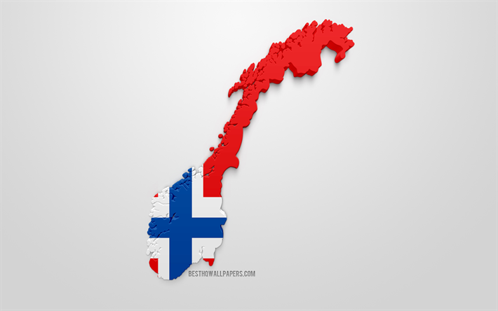 3d flag of Norway, silhouette of Norway, 3d art, Norwegian flag, Europe, Norway, geography, Norway 3d silhouette