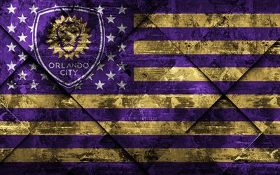 Orlando City SC, 4k, bandera Estadounidense club, el grunge de arte, textura grunge, bandera Estadounidense, de la MLS, el Orlando, Florida, estados UNIDOS, la Major League Soccer, la bandera de estados UNIDOS, fútbol