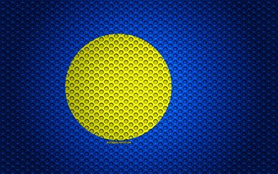 Okyanusya &#252;lkeleri Palau bayrağı, 4k, yaratıcı sanat, metal mesh dokusu, Palau bayrak, ulusal sembol, Palau, Oceania, bayraklar