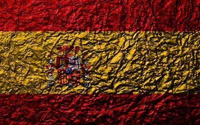 علم إسبانيا, 4k, الحجر الملمس, موجات الملمس, العلم الاسباني, الرمز الوطني, إسبانيا, أوروبا, الحجر الخلفية