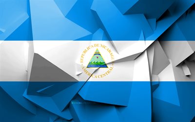 4k, علم نيكاراغوا, الهندسية الفنية, دول أمريكا الشمالية, نيكاراغوا العلم, الإبداعية, نيكاراغوا, أمريكا الشمالية, نيكاراغوا 3D العلم, الرموز الوطنية