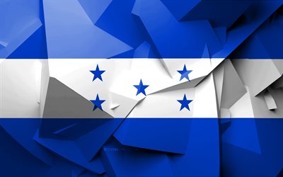 4k, Honduras Bayrağı, geometrik sanat, Kuzey Amerika &#252;lkeleri, Honduras bayrağı, yaratıcı, Honduras, Kuzey Amerika, Honduras 3D bayrak, ulusal semboller