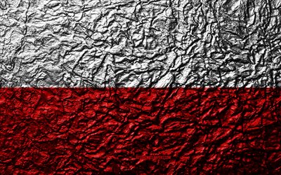 Flag of Poland, 4k, stone texture, waves texture, Polish flag, national symbol, Poland, Europe, stone background