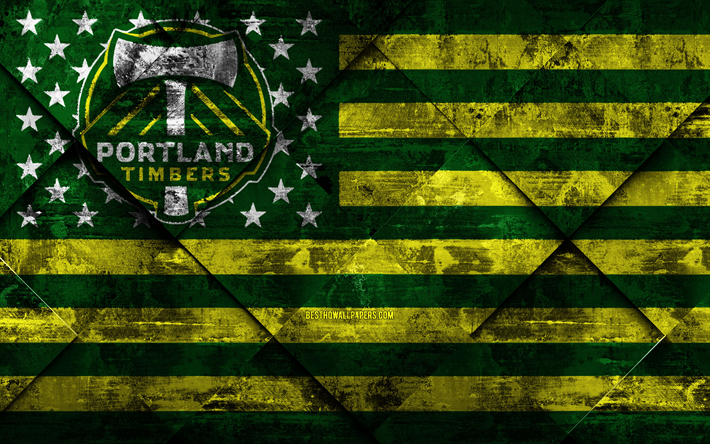 Portland Timbers, 4k, American soccer club, grunge art, grunge tekstuuri, Amerikan lippu, MLS, Portland, Oregon, USA, Major League Soccer, USA lippu, jalkapallo