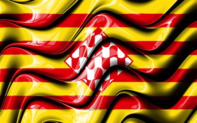 girona flagge, 4k, provinzen von spanien, landkreise, flagge von girona, 3d-kunst, girona, spanischen provinzen girona, 3d flag, spanien, europa