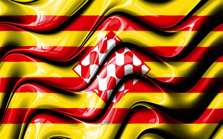 Girona bandiera, 4k, Province di Spagna, i distretti amministrativi, Bandiera di Girona, 3D arte, Girona, province della spagna, Girona 3D, bandiera, Spagna, Europa
