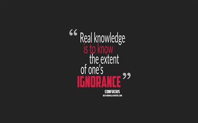 Real knowledge is to know the extent of ones ignorance, Confucius quotes, minimalism, quotes about people, gray background, popular quotes
