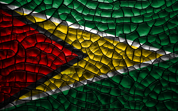 Flagga Guyana, 4k, sprucken jord, Sydamerika, Guyanese flagga, 3D-konst, Guyana, Sydamerikanska l&#228;nder, nationella symboler, Guyana 3D-flagga