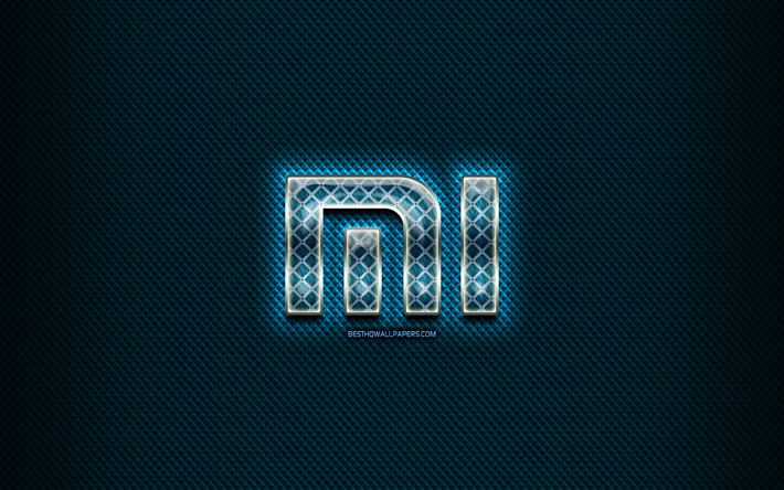 Xiaomi verre logo, fond bleu, illustration, Xiaomi, marques, Xiaomi rhombique logo, cr&#233;ation, logo Xiaomi