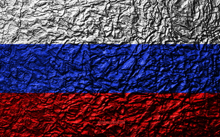 Rysslands flagga, 4k, sten struktur, v&#229;gor konsistens, Ryska flaggan, nationell symbol, Ryska Federationen, Europa, sten bakgrund