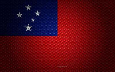 Samoan lippu, 4k, creative art, metalli mesh rakenne, kansallinen symboli, Samoa, Oseania, liput Oseania maissa