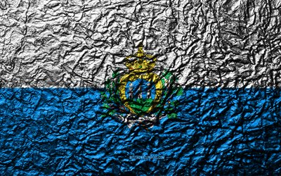 Bandiera di San Marino, 4k, pietra, texture, onde texture, San Marino, bandiera, simbolo nazionale, Europa, pietra di sfondo