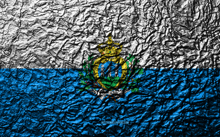 Flagga av San Marino, 4k, sten struktur, v&#229;gor konsistens, San Marino flagga, nationell symbol, San Marino, Europa, sten bakgrund