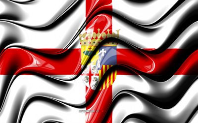 Zaragoza flag, 4k, Provinces of Spain, administrative districts, Flag of Zaragoza, 3D art, Zaragoza, spanish provinces, Zaragoza 3D flag, Spain, Europe