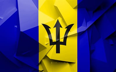 4k, Flag of Barbados, geometric art, North American countries, Barbados flag, creative, Barbados, North America, Barbados 3D flag, national symbols