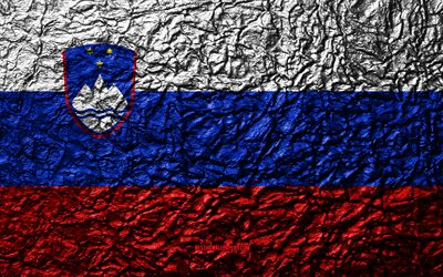 Bandiera della Slovenia, 4k, pietra, texture, onde trama, bandiera Slovena, simbolo nazionale, Slovenia, Europa, pietra di sfondo