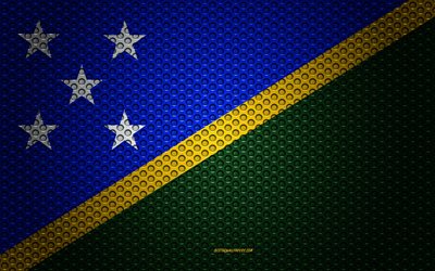 Bandeira das Ilhas Salom&#227;o, 4k, arte criativa, a malha de metal textura, Ilhas salom&#227;o bandeira, s&#237;mbolo nacional, Ilhas Salom&#227;o, Oceania, bandeiras da Oce&#226;nia pa&#237;ses