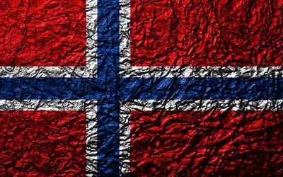Flag of Norway, 4k, stone texture, waves texture, Norwegian flag, national symbol, Norway, Europe, stone background