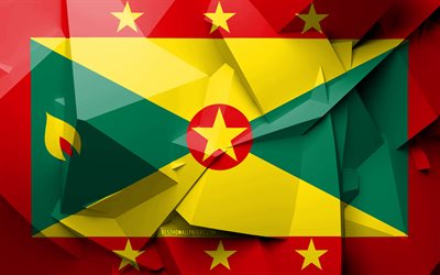 4k, Bandiera di Grenada, arte geometrica, paesi del Nord america, Grenada, bandiera, creativo, Nord America, Grenada 3D, nazionale, simboli
