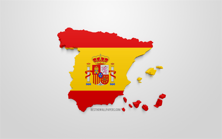 3d flag of Spain, silhouette map of Spain, 3d art, Spanish flag, Europe, Spain, geography, Spain 3d silhouette