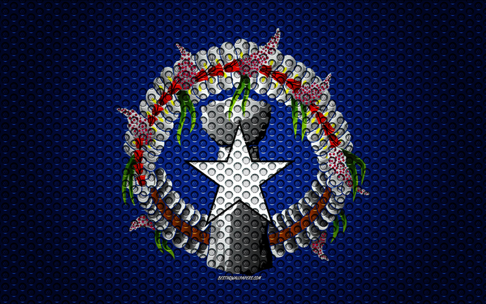 علم جزر ماريانا الشمالية, 4k, الفنون الإبداعية, شبكة معدنية الملمس, الرمز الوطني, جزر ماريانا الشمالية, أوقيانوسيا, أعلام بلدان أوقيانوسيا