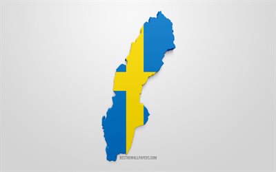 3d bandeira da Su&#233;cia, silhueta da bandeira da Su&#233;cia, Arte 3d, Bandeira sueca, Europa, Su&#233;cia, geografia, Su&#233;cia 3d silhueta