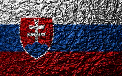Flag of Slovakia, 4k, stone texture, waves texture, Slovak flag, national symbol, Slovakia, Europe, stone background