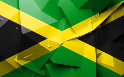 4k, Flagga av Jamaica, geometriska art, Nordamerikanska l&#228;nder, Jamaicas flagga, kreativa, Jamaica, Nordamerika, Jamaica 3D-flagga, nationella symboler