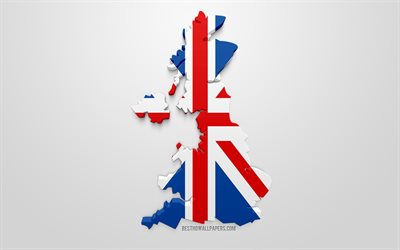 3d drapeau du Royaume-Uni, la silhouette de la carte du royaume-Uni, art 3d, drapeau du royaume-UNI, Grande-Bretagne, en Europe, de la Su&#232;de, de la g&#233;ographie, de la Su&#232;de 3d silhouette