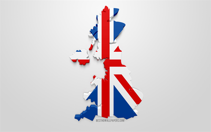 3d drapeau du Royaume-Uni, la silhouette de la carte du royaume-Uni, art 3d, drapeau du royaume-UNI, Grande-Bretagne, en Europe, de la Su&#232;de, de la g&#233;ographie, de la Su&#232;de 3d silhouette
