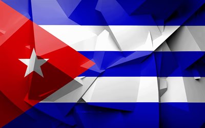 4k, Flagga av Kuba, geometriska art, Nordamerikanska l&#228;nder, Kubansk flagga, kreativa, Kuba, Nordamerika, Kuba 3D-flagga, nationella symboler