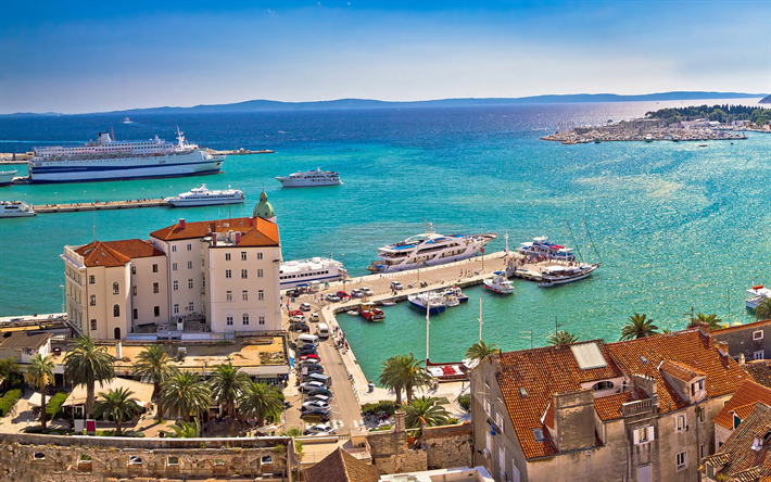 Split, Adriatiska Havet, sommar, port, resort, turism, Kroatien, Medelhavet, resor koncept