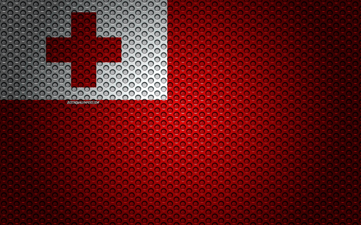 Flagga av Tonga, 4k, kreativ konst, metalln&#228;t konsistens, Tonga flagga, nationell symbol, Komma, Oceanien, flaggor i Oceanien l&#228;nder