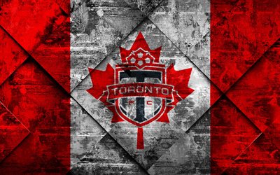 Toronto FC, 4k, Canadian soccer club, grunge art, grunge texture, Canadian flag, MLS, Toronto, Ontario, Canada, USA, Major League Soccer, USA flag, soccer, football