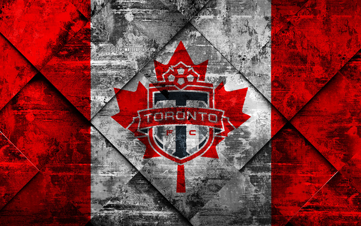 Toronto FC, 4k, Canadense de futebol do clube, grunge arte, grunge textura, Bandeira canadense, MLS, Toronto, Ont&#225;rio, Canad&#225;, EUA, Major League Soccer, Bandeira dos EUA, futebol