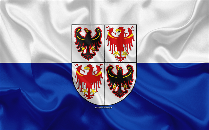 Bandiera del Trentino-alto Adige, 4k, seta, texture, Trentino-alto Adige, bandiera, Regioni d&#39;Italia, area italiana bandiera, Italia, area amministrativa