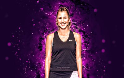 Belinda Bencic, 4k, joueurs de tennis suisses, WTA, n&#233;ons violets, tennis, fan art, Belinda Bencic 4K