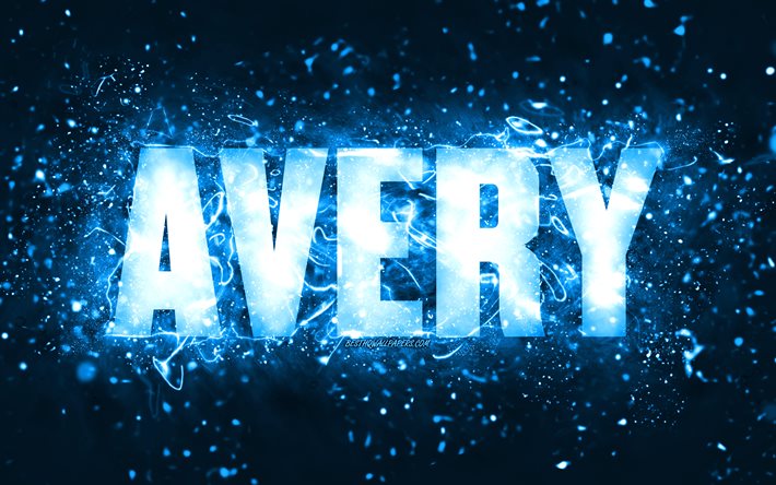 Happy Birthday Avery, 4k, blue neon lights, Avery name, creative, Avery Happy Birthday, Avery Birthday, popular american male names, picture with Avery name, Avery