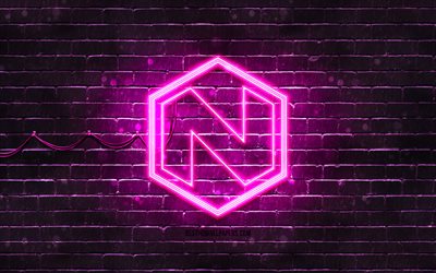 Nikola purple logo, 4k, purple brickwall, Nikola logo, cars brands, Nikola neon logo, Nikola