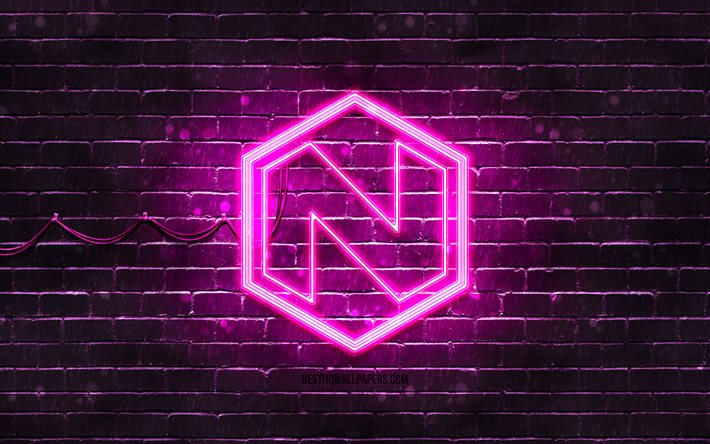Nikola violetti logo, 4k, violetti tiilisein&#228;, Nikola logo, automerkit, Nikola neon logo, Nikola