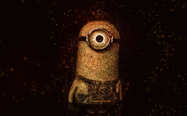 Kevin the Minion, Despicable Me, Kevin, glitter art, Minions, creative art, Kevin Minion, black background, Despicable Me characters